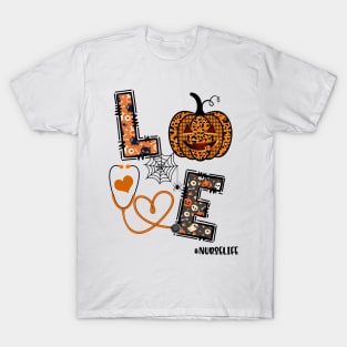 Love Nurse Pumpkin Leopard Fall Halloween Thanksgiving Women T-Shirt T-Shirt